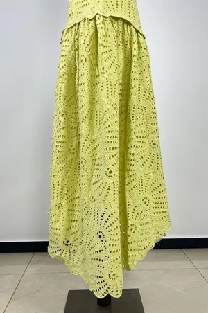 NWOT Farm Rio Embroidered Eyelet A-Line Asymmetry Beads Midi Dress Size L Cotton thumbnail 8