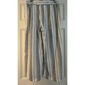 Per Se White And Black Striped Linen Crop Wide Leg Pants Women M Breezy Classic thumbnail 6
