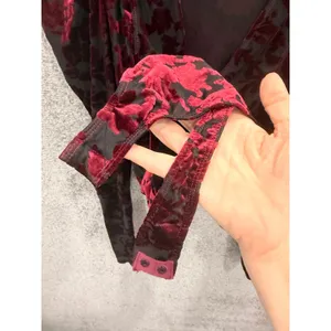 Free People Women Bodysuit S Burgundy Midnight Combo Burnout Velvet Puff Sleeve thumbnail 8