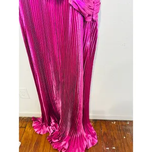 NWT AIIFOS Magenta Pink Surplice V-Neck Sleeveless Pleated Metallic Maxi Dress 2 thumbnail 7