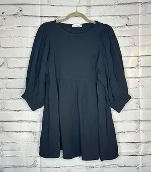 Carly Jean Los Angeles Black Blouse 1/4 Sleeve Mini Dress SZ S 100% Cotton Top thumbnail 1
