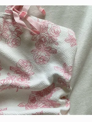 pink and white floral chinoiserie velvet bow tank top thumbnail 3