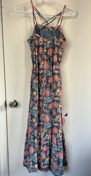 LOFT strappy floral sun dress | blue, pink, yellow thumbnail 6