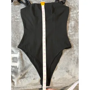 NWT Lulus Size Medium‎ Black Tie Strap Bodysuit Women Top Chic Classic Stretch thumbnail 6