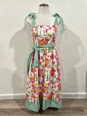 Entro Floral Striped Tea Midi Dress Size Small thumbnail 2
