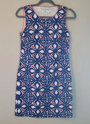 Vineyard Vines Red, White, and Blue Whale Tail Tile Embroidered Dress thumbnail 1