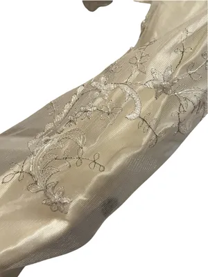 VTG Cream Embroidered Sequin Bolero Jacket Scalloped Edwardian Cottage Bridal thumbnail 6