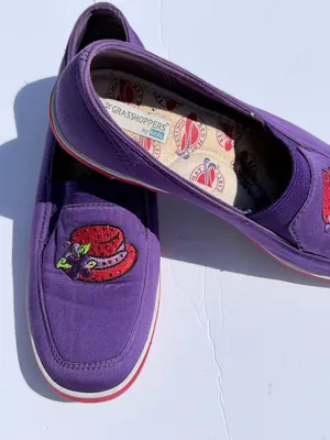 Grasshopper size 6Purple Slip-On Loafers with Embroidered Strawberry Hat Detail thumbnail 2