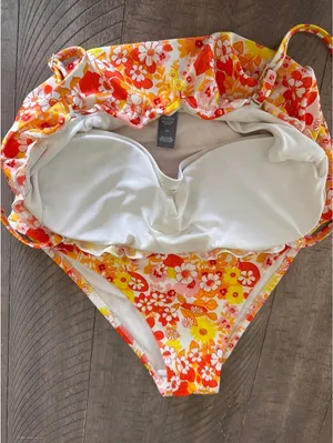 Aerie Tropical Print One Piece Bandeau Swimsuit Retro Floral Women’s Small thumbnail 6
