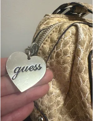 Guess Beige/Tan Textured Shoulder Bag with Metal Plaque thumbnail 6