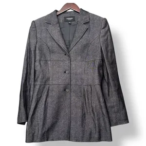 Express Women Tailored 3/4 Button Blazer Jacket Gray Stretch Lined Office Chic thumbnail 2