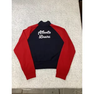 Atlanta Braves MLB Women Quarter Zip‎ Cropped Sweatshirt Navy Red Campus Life thumbnail 6