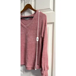 Hollister Womens Small Pink V-Neck Fuzzy Knit Balloon‎ Sleeve Sweater thumbnail 5