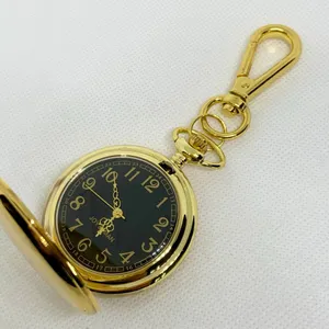 JOY & IMAN Pocket Watch Quartz Clip On Purse Fob Gold Tone black 46mm running thumbnail 1