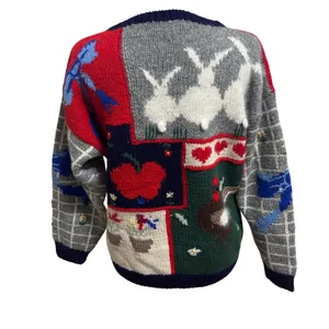Lord & Taylor Shetland Wool Angora Sweater 80s Vtg Patchwork Farmhouse Twee M thumbnail 13
