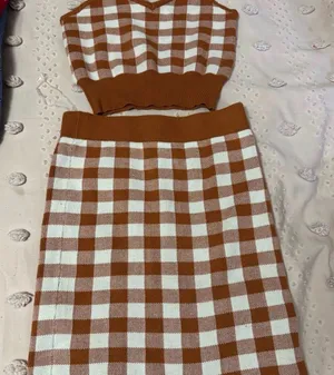 Brown and White Checkered Knit Set thumbnail 1