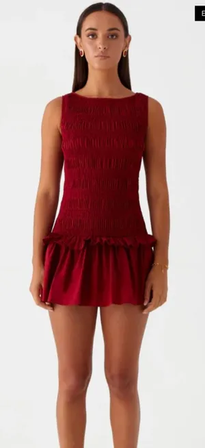 Peppermayo Exclusive - Garden Kisses Shirred Mini Dress - Maroon thumbnail 1