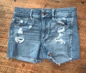 American Eagle destroyed size 4 hi-rise cutoff denim shortie thumbnail 1