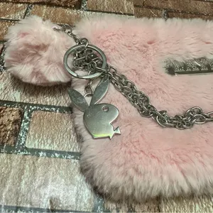 PLAYBOY Pink Fur Clutch with Silver Accents thumbnail 11