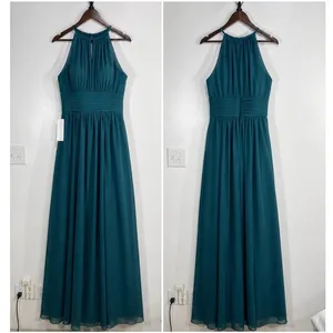 Azazie Bonnie Bridesmaid‎ Dress Peacock Blue Chiffon Halter Maxi Formal Gown thumbnail 2