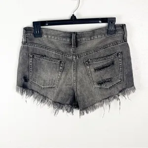 FREE PEOPLE Black Wash Button Fly Ripped Distressed Fray Hem Shorts Size 26 Boho thumbnail 2