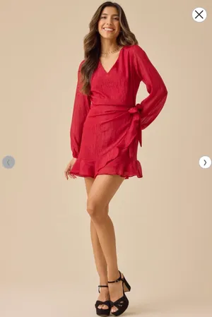 Altar’d State Trina Burgundy Shimmer Wrap Dress Size Small thumbnail 4