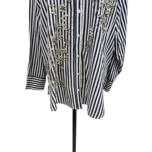 Anthropologie Maeve Bennet Beaded Sequined Button Down Shirt Striped Large‎ thumbnail 6