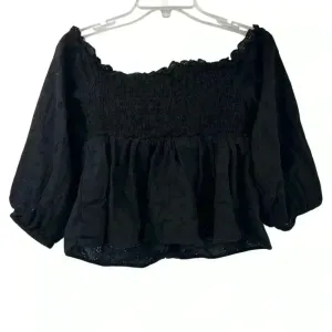 Passport Off-Shoulder Black Embroidered Blouse Size L‎ Boho Witchy Goth y2k thumbnail 6