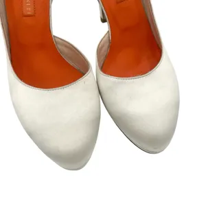 D. Lacquaniti white Satin d'Orsay Mary Jane heels Sz 37 Bridal Luxury Designer thumbnail 9