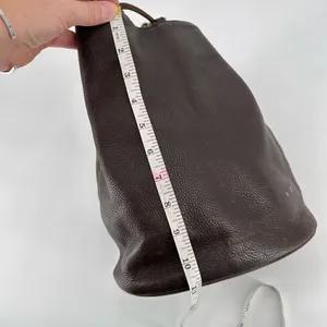 Stone Mountain Dark‎ Chocolate Brown Pebbled Leather Brass Grommet Bucket Bag thumbnail 7