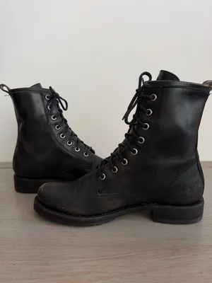 Vintage Frye Veronica Combat Boots Black Antiqued Leather Distressed Heritage 7B thumbnail 5