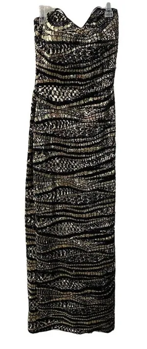 La‎ Femme 21155 Strapless Gown Gold Black Fitted Maxi Prom Dress Size 6 thumbnail 1