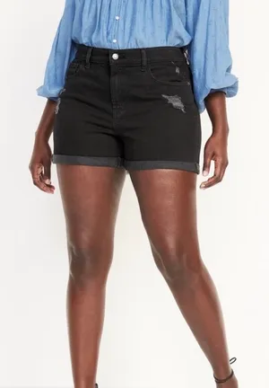 Old Navy Mid Rise Distressed Boyfriend Jean Shorts Black‎ 4 thumbnail 1