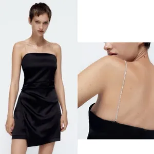 Zara Satin mini slip dress Rhinestones Jewel straps Black Size M party glam chic thumbnail 2