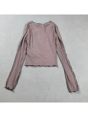 NWT Noisy May Vikki Flock Dot Mesh Long Sleeve Sheer Crop Top Purple Dove S thumbnail 2