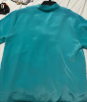 Christie & Jill Teal Satin Short Sleeve V-Neck Button-Down Blouse Medium thumbnail 5