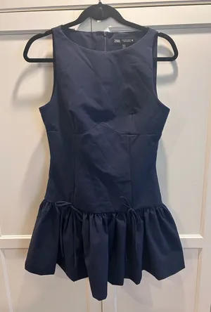 Zara NWT Girl’s Navy Sleeveless Drop-Waist Party Dress, Medium thumbnail 1