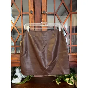 Babaton Aritzia Vicinity Brown Vegan Faux Leather Wrap Mini Skirt Size 4 95100 thumbnail 3
