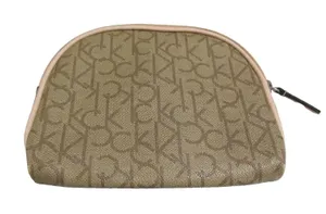 Calvin Klein CK Logo Cosmetic Bag | Beige Monogram Makeup Bag | Preowned thumbnail 1