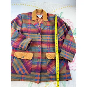 Eagle River Traders Multi Color Plaid Wool Blend Blazer Jacket Suede Trim BR 500 thumbnail 3