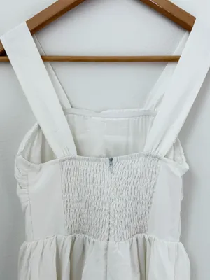 Cider Linen Blend Square Neck Shirred White Midi Dress XS NWT Cottagecore thumbnail 9
