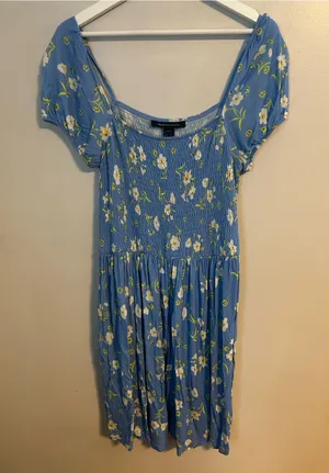 French Connection Blue Floral Smocked Mini Dress Short Sleeve thumbnail 1