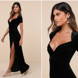 LULU's Prom Wedding Sexy Sophisticated Romantic Elegant Velvet Maxi Dress thumbnail 3