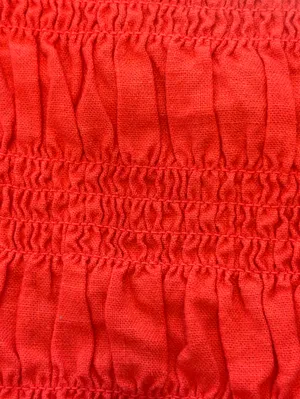 Isabel Maternity Smocked square neck Linen Puff Sleeve Mini Dress Coral NWT XS thumbnail 5
