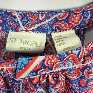 St Tropez West Sleeveless Top M Blue Paisley Boho Coastal Resort Vacation Beachy thumbnail 2