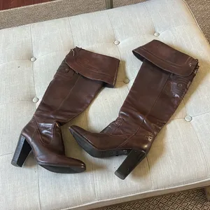 Diesel Style Lab Brown Leather Over The Knee Heeled Boots Size 40 thumbnail 10