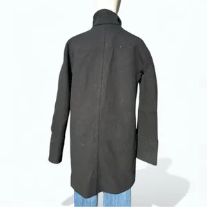 J.Crew Wool Blend Coat Women 4 Black Funnel Neck Minimalist Long Winter Preppy thumbnail 3