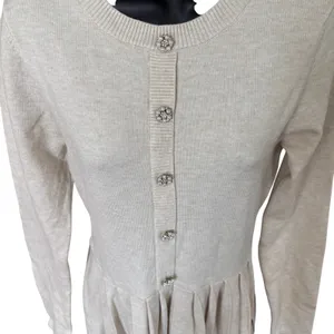 Lulus Beyond Sweet Heathered Beige Pearl Pleated Mini‎ Sweater Dress Sz M thumbnail 2