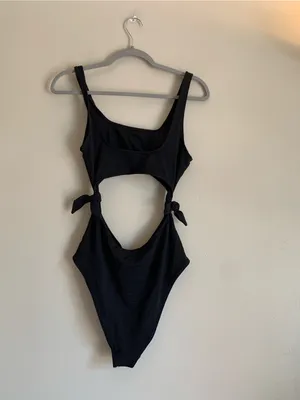 aerie Black Cutout One-Piece Swimsuit Women Size Large Long Swim Summer thumbnail 5