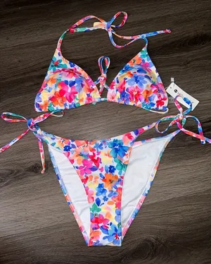 womens floral triangle bikini set size s Pink thumbnail 1